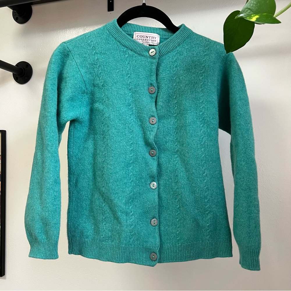 100% Wool Turquoise Long Sleeve Button Cardigan Sweater Extra Small XS